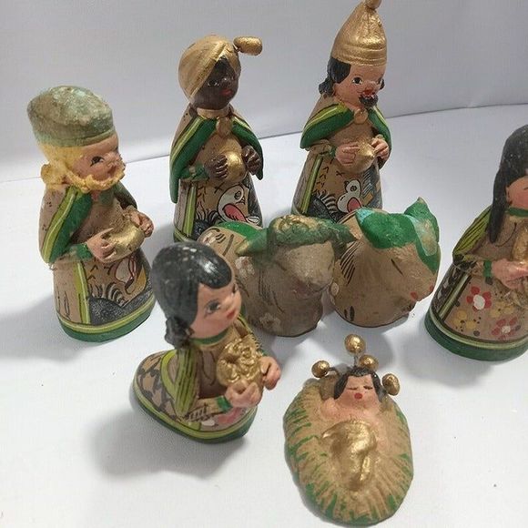 Mexican Hand Painted Clay Pottery Folk Art Nativity Sets Hecho en Mexico - Picture 9 of 10